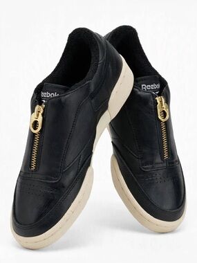 Reebok Club C 85 Zip Women's leather Black and Cream Zipper Sneakers